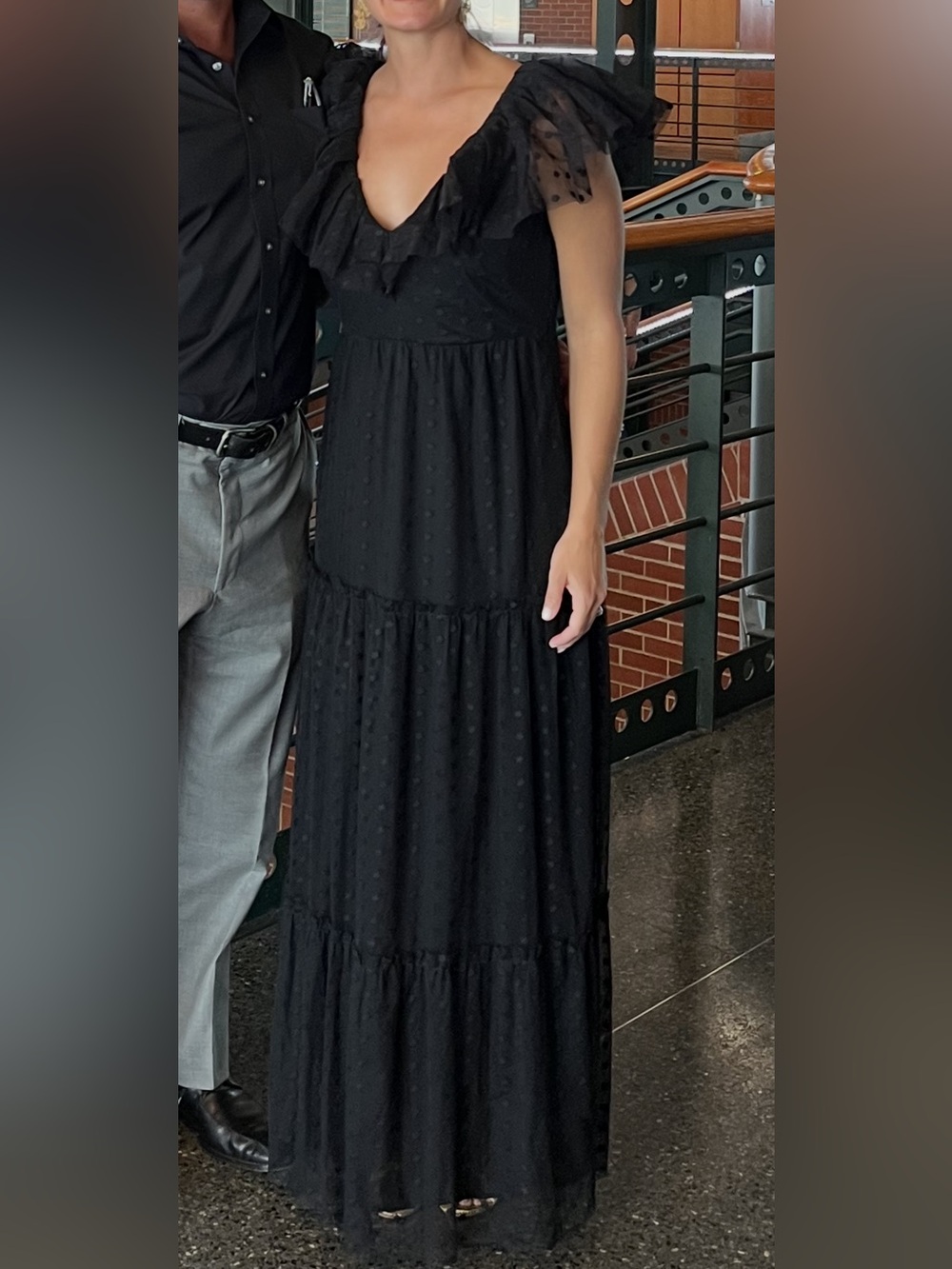 Tuckernuck Black Tiered Maxi Dress with Ruffle Shoulders